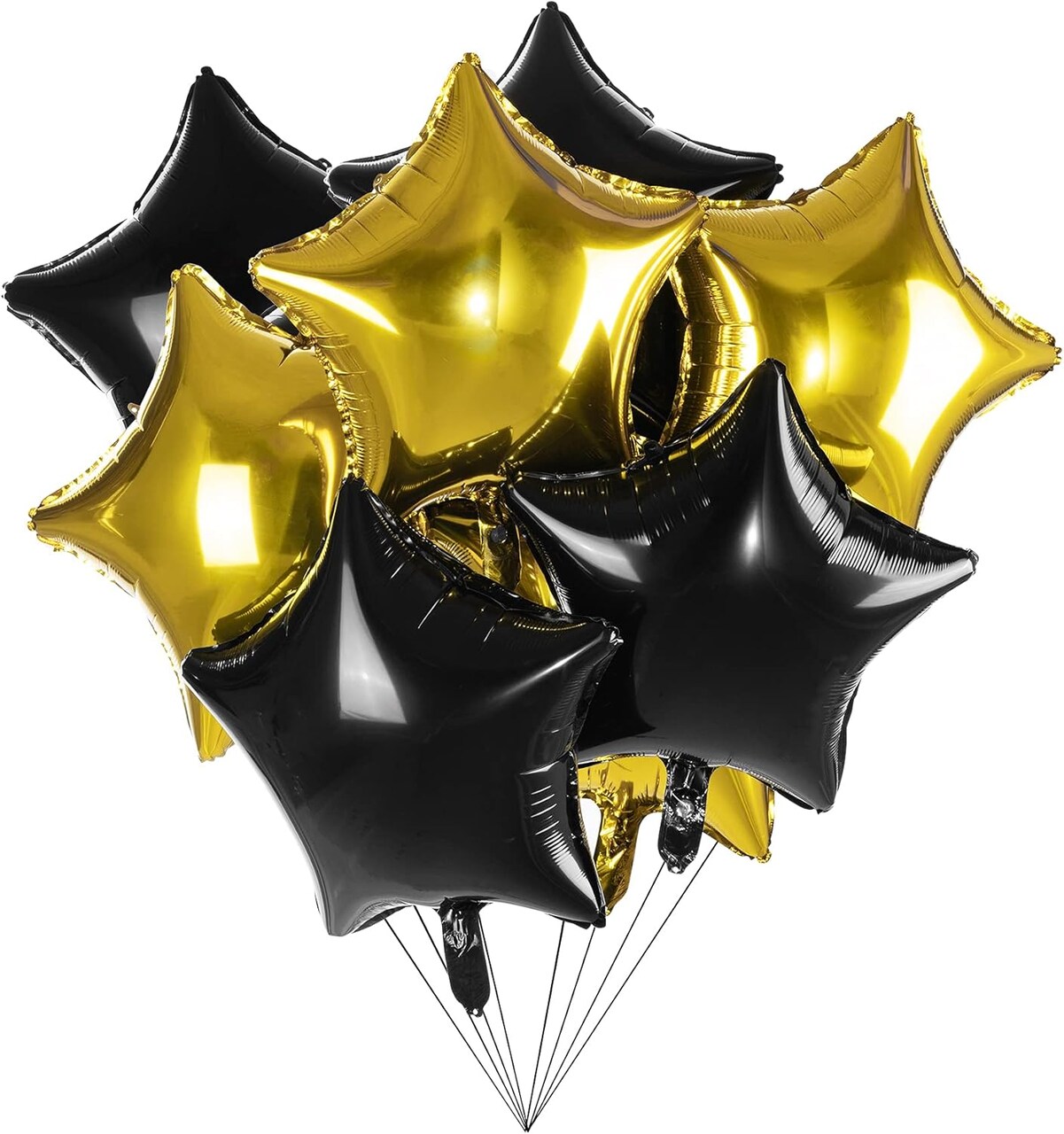 Black Gold Big Balloons Star Foil Mylar Helium Balloons for Party Decorations, Pack of 20